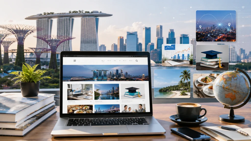 BrumeBlog Singapore blog website with Singapore skyline, Marina Bay Sands, Gardens by the Bay and lifestyle topics